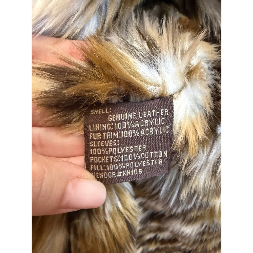 Guess Suede Leather Jacket Y2K Women Medium Brown Leopard Faux Fur Vintage Style - Picture 4 of 7